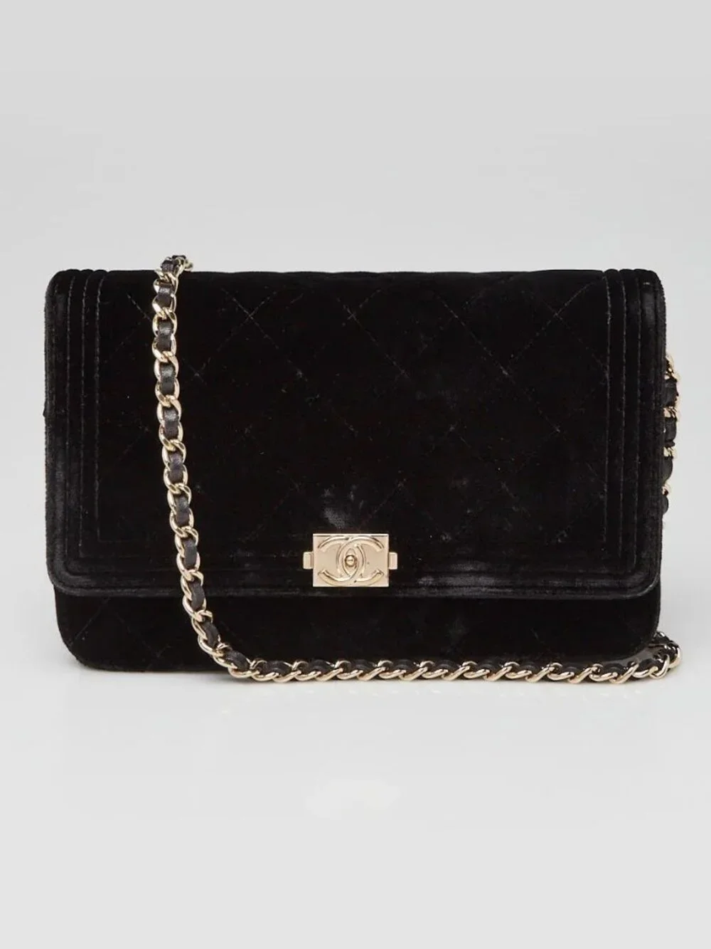 Chanel Black Quilted Velvet Boy WOC Clutch Bag